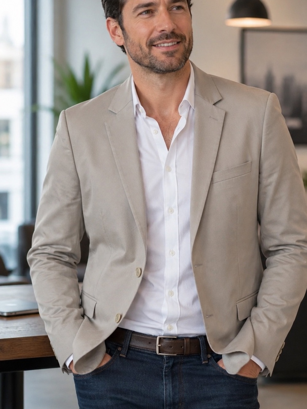 Zara Light Beige Casual Blazer - Classic Tailored Fit